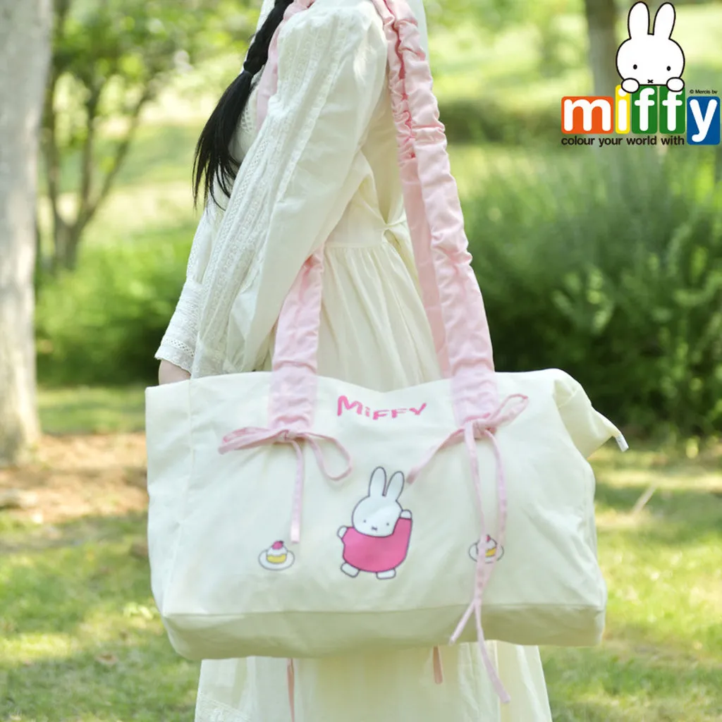 Miffy Official Drawstring Pleated Shoulder Tote Bag - Large Canvas Bag - Image 3