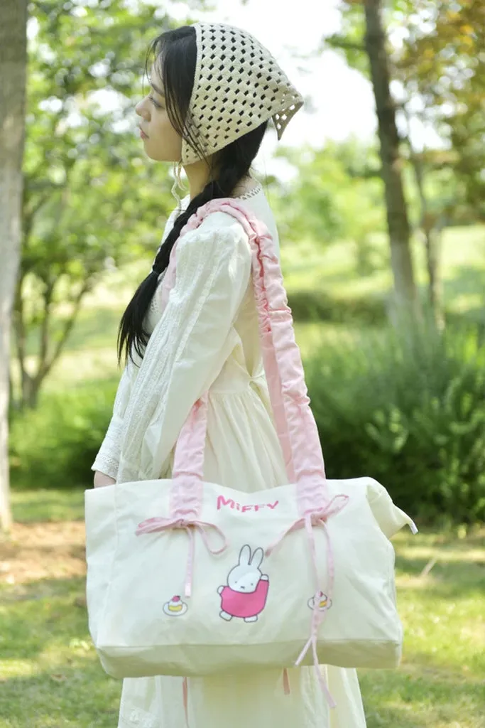 Miffy Official Drawstring Pleated Shoulder Tote Bag - Large Canvas Bag - Image 13